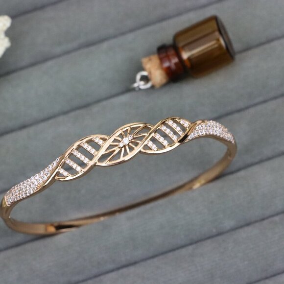 Rose Gold Twist Design CZ Bangle for Women, XPBL0529 - Picture 10 of 12